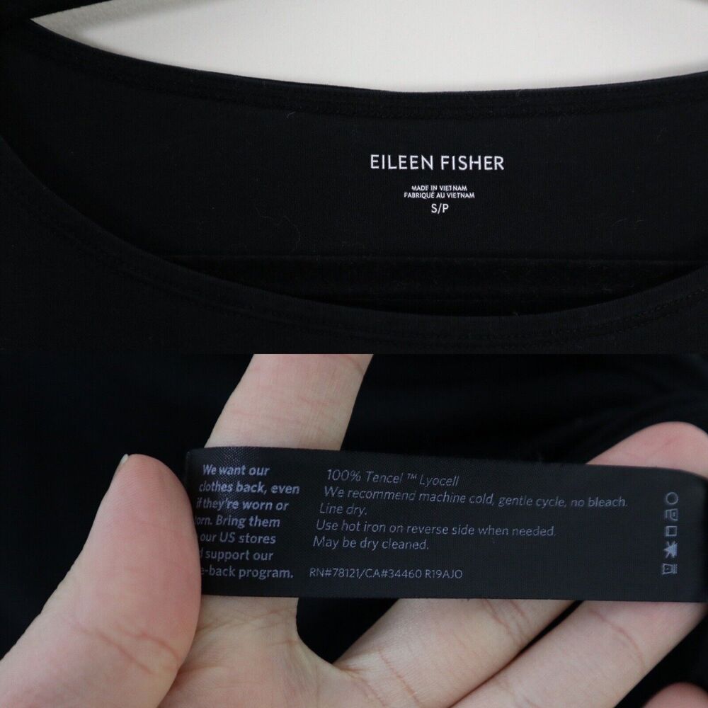Eileen Fisher Size S Tencel Interlock Ballet Neck Top Slit High Low Hem Black - Picture 4 of 12